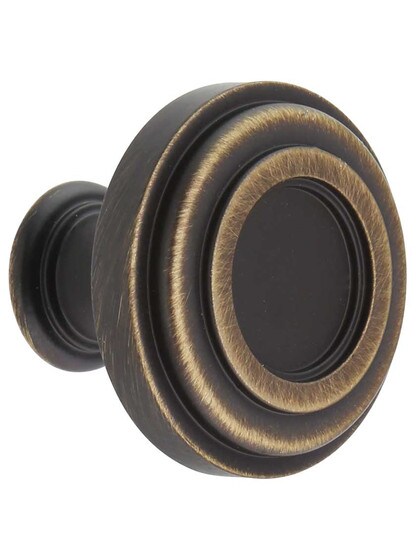 Lafayette Ringed Cabinet Knob - 1 3/8 inch Diameter in Antique Brushed Satin Brass.